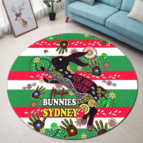 South Sydney Rabbitohs Custom Round Rug - For Our Elders Aboriginal Inspired Round Rug