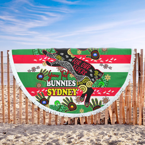South Sydney Rabbitohs Custom Beach Blanket - For Our Elders Aboriginal Inspired Beach Blanket South Sydney Rabbitohs Custom Beach Blanket - For Our Elders Aboriginal Inspired Beach Blanket