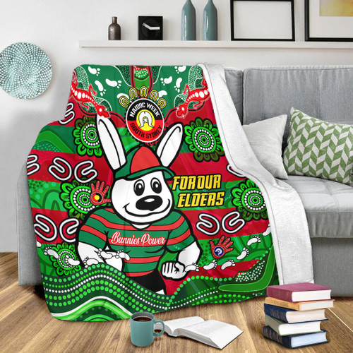 South Sydney Rabbitohs Custom Blanket - For Our Elders Home Jersey Blanket