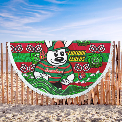 South Sydney Rabbitohs Custom Beach Blanket - For Our Elders Home Jersey Beach Blanket