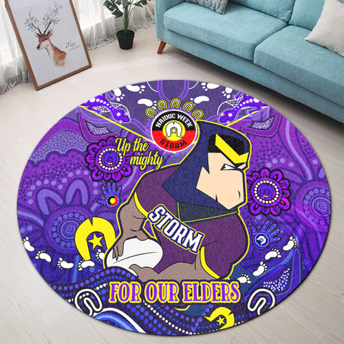 Melbourne Storm Naidoc Week Custom Round Rug - For Our Elders Home Jersey Round Rug Melbourne Storm Naidoc Week Custom Round Rug - For Our Elders Home Jersey Round Rug