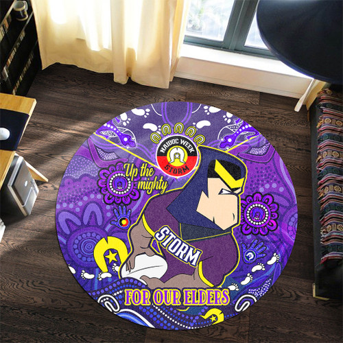 Melbourne Storm Naidoc Week Custom Round Rug - For Our Elders Home Jersey Round Rug Melbourne Storm Naidoc Week Custom Round Rug - For Our Elders Home Jersey Round Rug