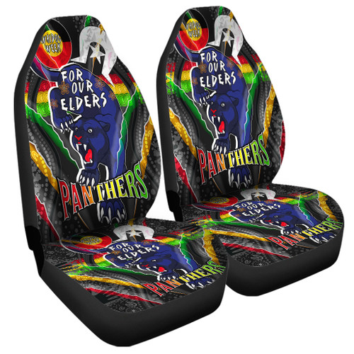 Penrith Panthers Naidoc Week Custom Car Seat Covers - Penrith Panthers Naidoc Week For Our Elders Australian Indigenous Dot Art Car Seat Covers