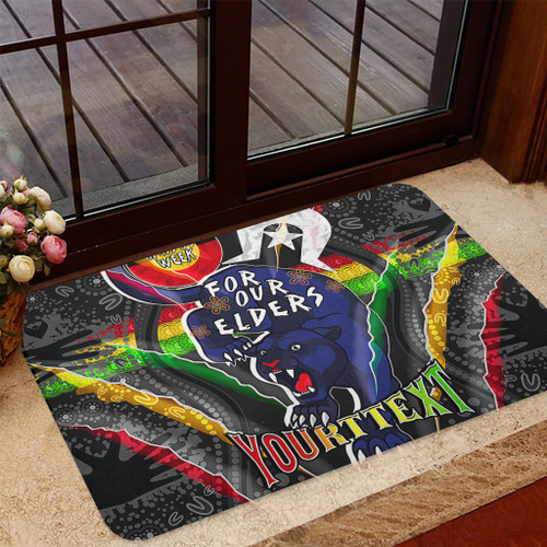 Penrith Panthers Naidoc Week Custom Door Mat - Penrith Panthers Naidoc Week For Our Elders Australian Indigenous Dot Art Door Mat