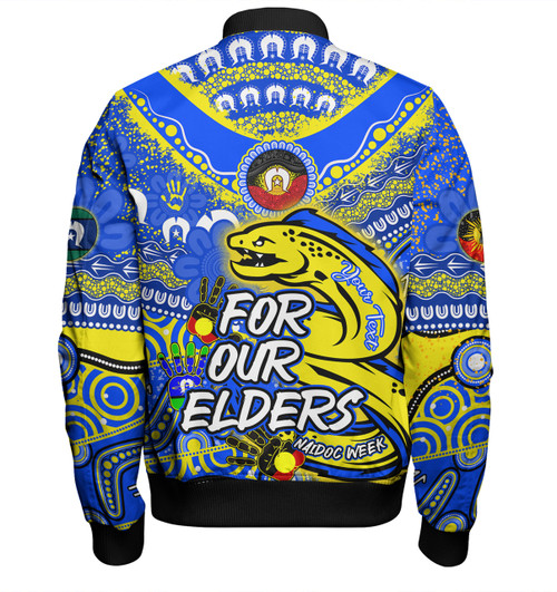 Parramatta Eels Naidoc Week Custom Bomber Jacket - For Our Elders Run to Paradise Bomber Jacket Parramatta Eels Naidoc Week Custom Bomber Jacket - For Our Elders Run to Paradise Bomber Jacket