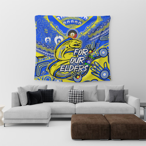 Parramatta Eels Naidoc Week Custom Tapestry - For Our Elders Run to Paradise Tapestry