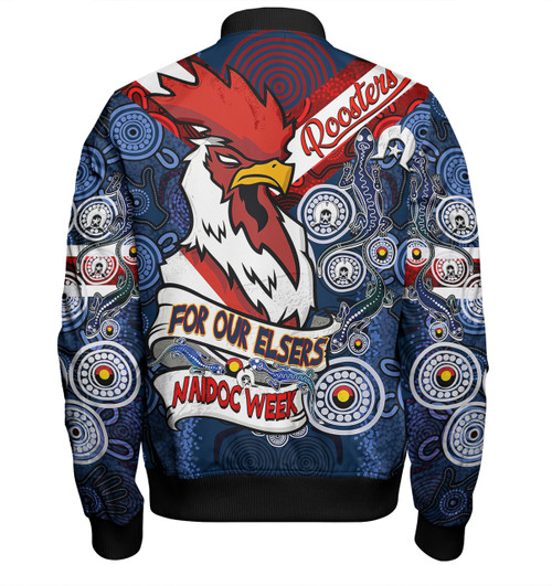 Sydney Roosters Naidoc Week Custom Bomber Jacket - Sydney Roosters Naidoc WeekFor Our Elders Dot Art Style With Lizard Bomber Jacket
