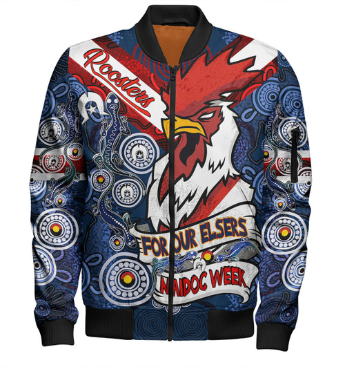 Sydney Roosters Naidoc Week Custom Bomber Jacket - Sydney Roosters Naidoc WeekFor Our Elders Dot Art Style With Lizard Bomber Jacket