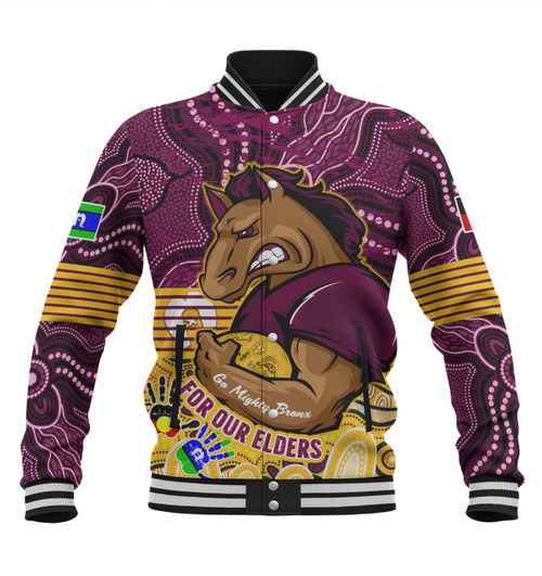 Brisbane Broncos Naidoc Week Custom Baseball Jacket - Brisbane Broncos For Our Elders Aboriginal Inspired Baseball Jacket