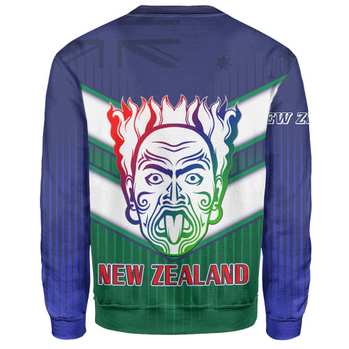 New Zealand Sport Sweatshirt - Maori Face With NZ Flag Sweatshirt New Zealand Sport Sweatshirt - Maori Face With NZ Flag Sweatshirt