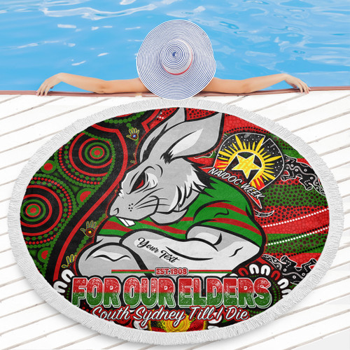 South Sydney Rabbitohs Custom Beach Blanket - Bunnies For Our Elders Hoodie Beach Blanket