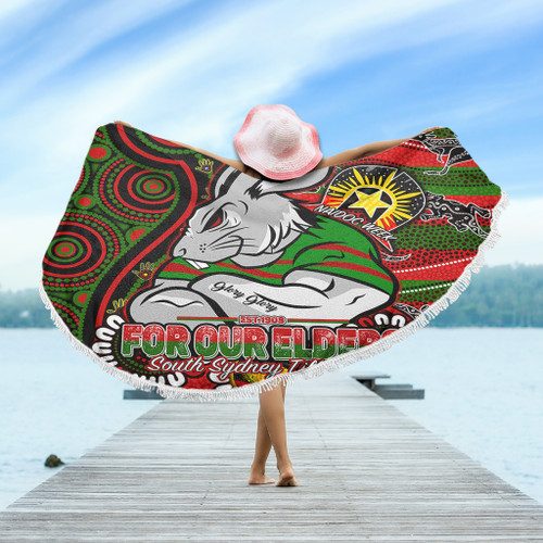 South Sydney Rabbitohs Custom Beach Blanket - Bunnies For Our Elders Hoodie Beach Blanket