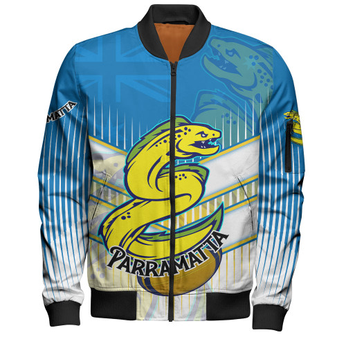 Parramatta Eels Sport Bomber Jacket - Parramatta Eels Mascot With Australia Flag