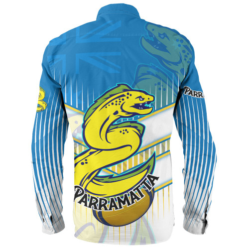 Parramatta Eels Sport Long Sleeve Shirt - Parramatta Eels Mascot With Australia Flag Parramatta Eels Sport Long Sleeve Shirt - Parramatta Eels Mascot With Australia Flag