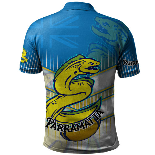 Parramatta Eels Sport Polo Shirt - Parramatta Eels Mascot With Australia Flag Parramatta Eels Sport Polo Shirt - Parramatta Eels Mascot With Australia Flag