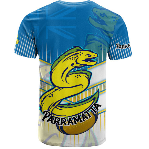 Parramatta Eels Sport T-Shirt - Parramatta Eels Mascot With Australia Flag Parramatta Eels Sport T-Shirt - Parramatta Eels Mascot With Australia Flag