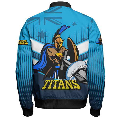 Gold Coast Sport Bomber Jacket - Titans Mascot With Australia Flag Gold Coast Sport Bomber Jacket - Titans Mascot With Australia Flag