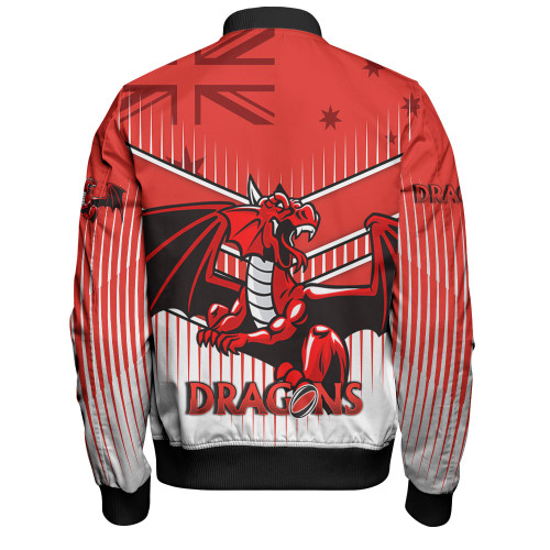 Illawarra and St George Sport Bomber Jacket - Dragons Mascot With Australia Flag Illawarra and St George Sport Bomber Jacket - Dragons Mascot With Australia Flag