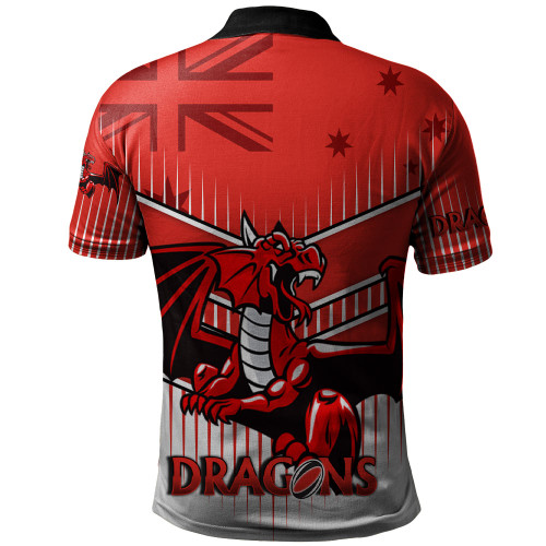 Illawarra and St George Sport Polo Shirt - Dragons Mascot With Australia Flag Illawarra and St George Sport Polo Shirt - Dragons Mascot With Australia Flag