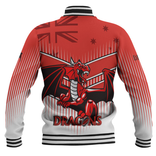 Illawarra and St George Sport Baseball Jacket - Dragons Mascot With Australia Flag Illawarra and St George Sport Baseball Jacket - Dragons Mascot With Australia Flag