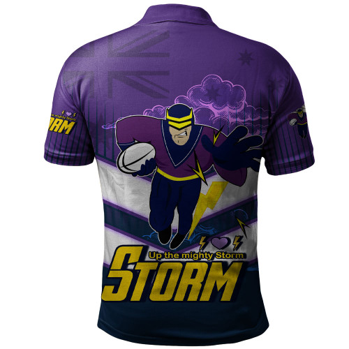Melbourne Sport Polo Shirt - Storm Melbourne Mascot With Australia Flag Melbourne Sport Polo Shirt - Storm Melbourne Mascot With Australia Flag