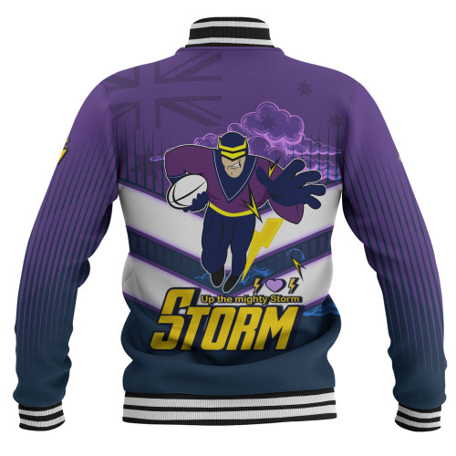 Melbourne Sport Baseball Jacket - Storm Melbourne Mascot With Australia Flag Melbourne Sport Baseball Jacket - Storm Melbourne Mascot With Australia Flag