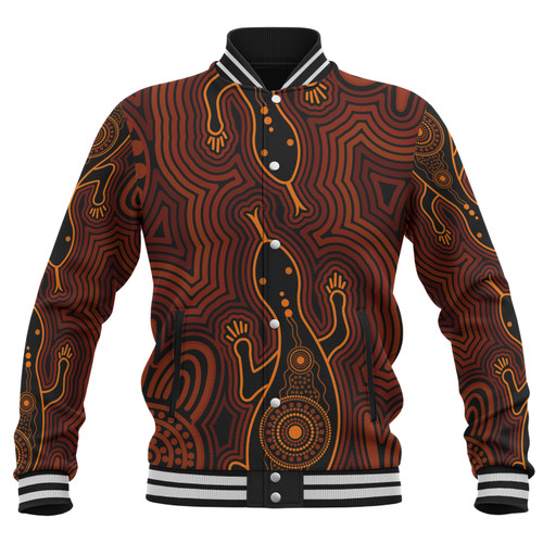 Australia Aboriginal Inspired Baseball Jacket - Goanna Aboriginal Art Baseball Jacket