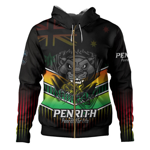 Penrith Panthers Hoodie - Panthers Mascot With Australia Flag Penrith Panthers Hoodie - Panthers Mascot With Australia Flag