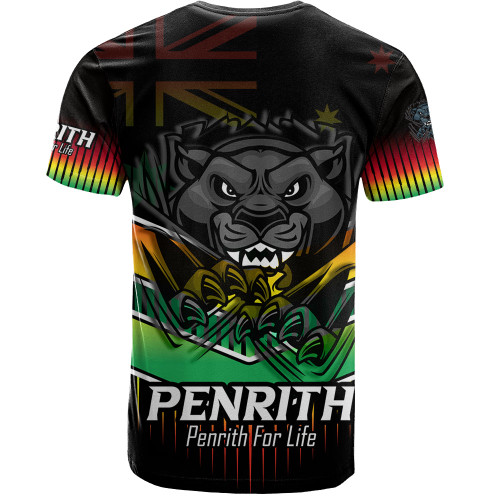 Penrith Panthers T-Shirt - Panthers Mascot With Australia Flag Penrith Panthers T-Shirt - Panthers Mascot With Australia Flag