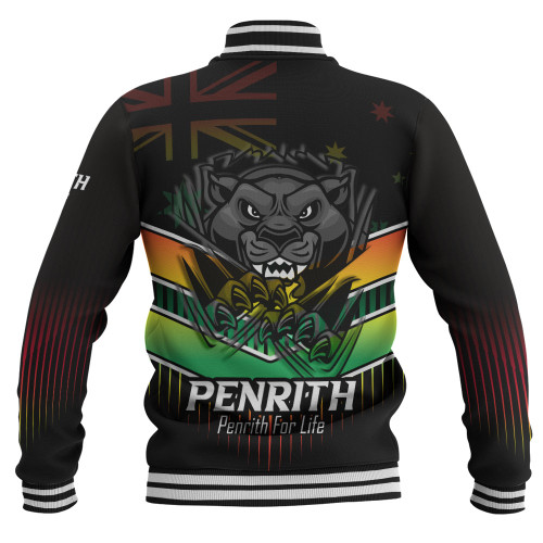 Penrith Panthers Baseball Jacket - Panthers Mascot With Australia Flag Penrith Panthers Baseball Jacket - Panthers Mascot With Australia Flag