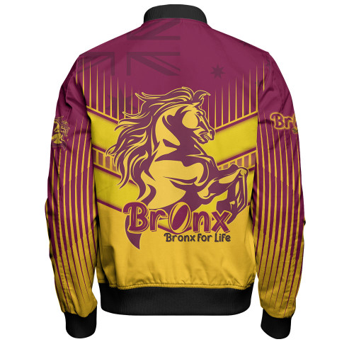 Brisbane Broncos Bomber Jacket - Bronx Mascot With Australia Flag Brisbane Broncos Bomber Jacket - Bronx Mascot With Australia Flag