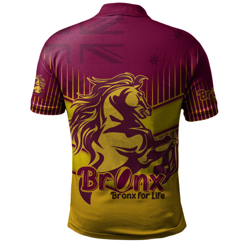 Brisbane Broncos Polo Shirt - Bronx Mascot With Australia Flag Brisbane Broncos Polo Shirt - Bronx Mascot With Australia Flag