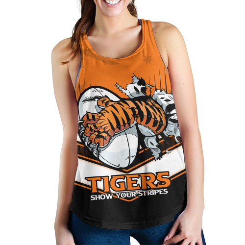 Wests Tigers Women's Racerback Tank - Wests Tigers Mascot With Australia Flag Wests Tigers Women's Racerback Tank - Wests Tigers Mascot With Australia Flag