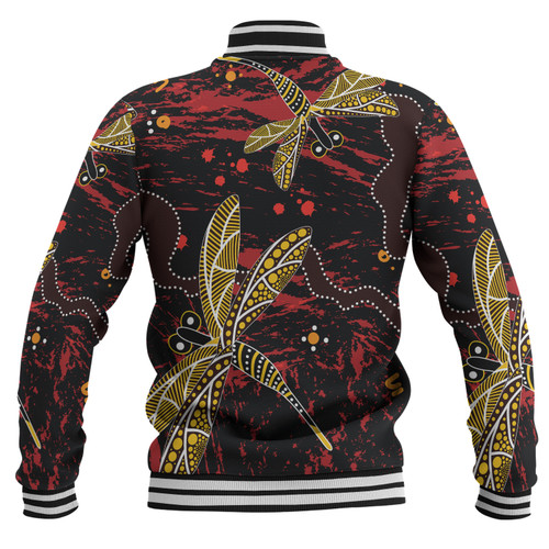 Australia Aboriginal Inspired Baseball Jacket - Aboriginal Dragonfly Art Baseball Jacket Australia Aboriginal Inspired Baseball Jacket - Aboriginal Dragonfly Art Baseball Jacket