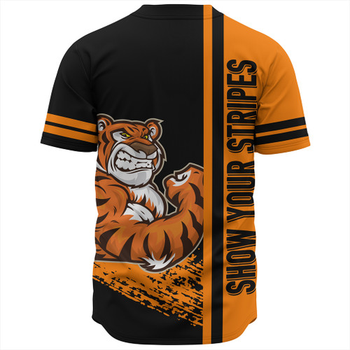 Wests Tigers Baseball Shirt - Wests Tigers Mascot Quater Style Wests Tigers Baseball Shirt - Wests Tigers Mascot Quater Style