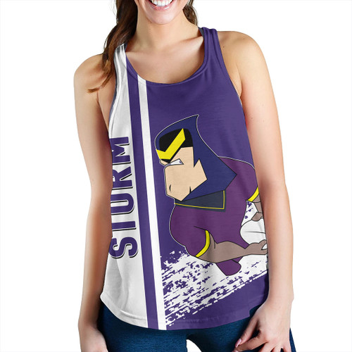 Melbourne Storm Women's Racerback Tank - Melbourne Storm Mascot Quater Style Melbourne Storm Women's Racerback Tank - Melbourne Storm Mascot Quater Style
