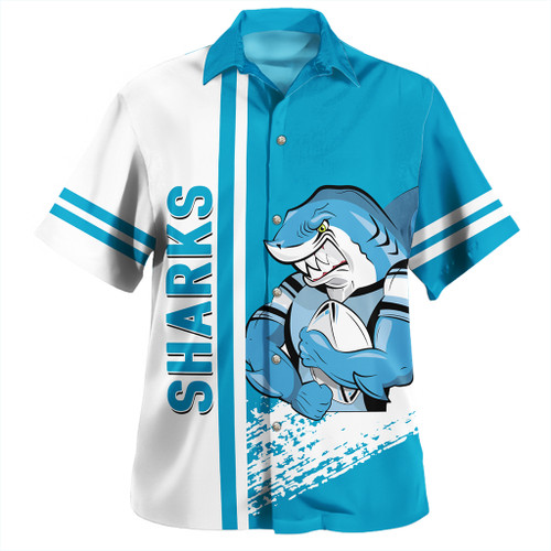 Sutherland and Cronulla Sport Hawaiian Shirt - Sharks Mascot Quater Style