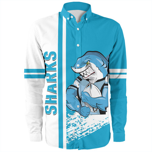Sutherland and Cronulla Sport Long Sleeve Shirt - Sharks Mascot Quater Style