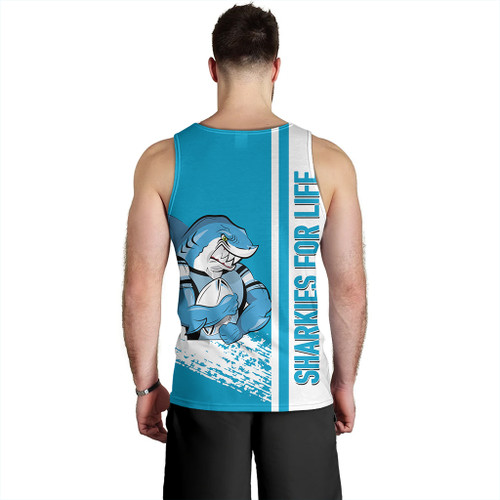 Cronulla-Sutherland Sharks Men's Tank Top - Sharks Mascot Quater Style Cronulla-Sutherland Sharks Men's Tank Top - Sharks Mascot Quater Style