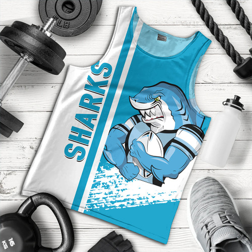 Sutherland and Cronulla Sport Men's Tank Top - Sharks Mascot Quater Style
