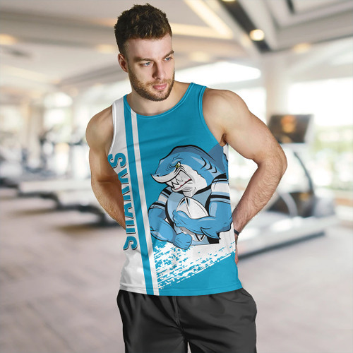 Cronulla-Sutherland Sharks Men's Tank Top - Sharks Mascot Quater Style Cronulla-Sutherland Sharks Men's Tank Top - Sharks Mascot Quater Style