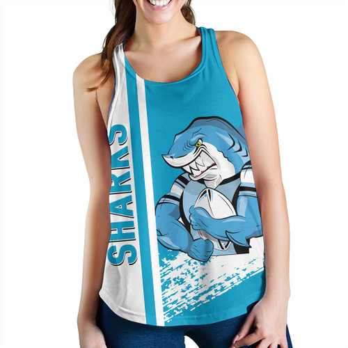 Cronulla-Sutherland Sharks Women's Racerback Tank - Sharks Mascot Quater Style