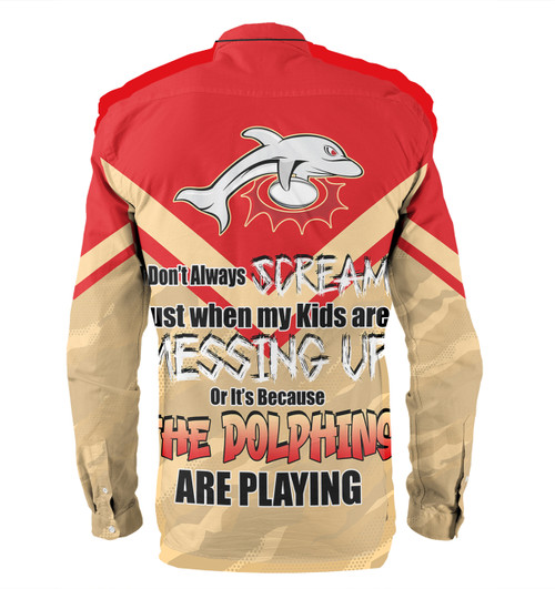 Redcliffe Dolphins Father's Day Long Sleeve Shirt - Screaming Dad and Crazy Fan Redcliffe Dolphins Father's Day Long Sleeve Shirt - Screaming Dad and Crazy Fan