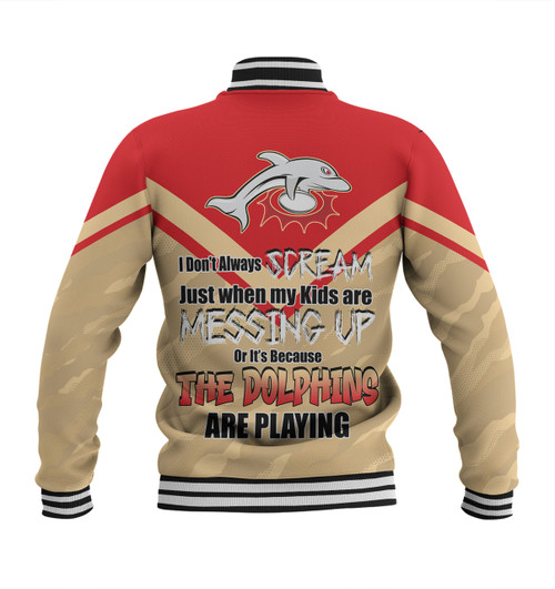 Redcliffe Dolphins Father's Day Baseball Jacket - Screaming Dad and Crazy Fan