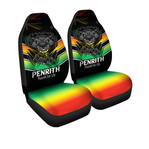 Penrith Panthers Car Seat Cover - Panthers Mascot With Australia Flag Penrith Panthers Car Seat Cover - Panthers Mascot With Australia Flag