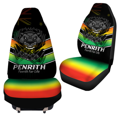 Penrith Panthers Car Seat Cover - Panthers Mascot With Australia Flag Penrith Panthers Car Seat Cover - Panthers Mascot With Australia Flag