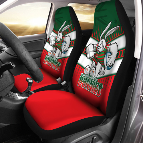 South Sydney Rabbitohs Car Seat Cover - Bunnies Mascot With Australia Flag
