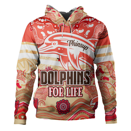 Redcliffe Dolphins Custom Hoodie - Redcliffe Dolphins For Life With Aboriginal Style Hoodie