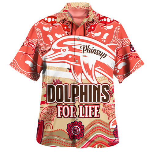 Redcliffe Dolphins Custom Hawaiian Shirt - Redcliffe Dolphins For Life With Aboriginal Style Hawaiian Shirt Redcliffe Dolphins Custom Hawaiian Shirt - Redcliffe Dolphins For Life With Aboriginal Style Hawaiian Shirt