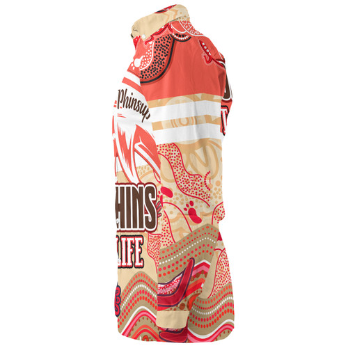 Redcliffe Dolphins Custom Long Sleeve Shirt - Redcliffe Dolphins For Life With Aboriginal Style Long Sleeve Shirt